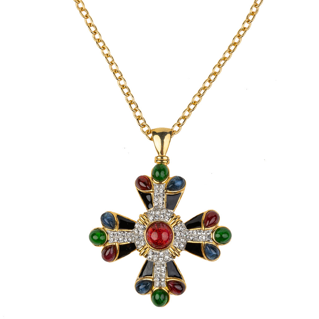 Ruby Center and Multi Cabochon Pendant Necklace