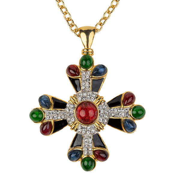 Ruby Center and Multi Cabochon Pendant Necklace