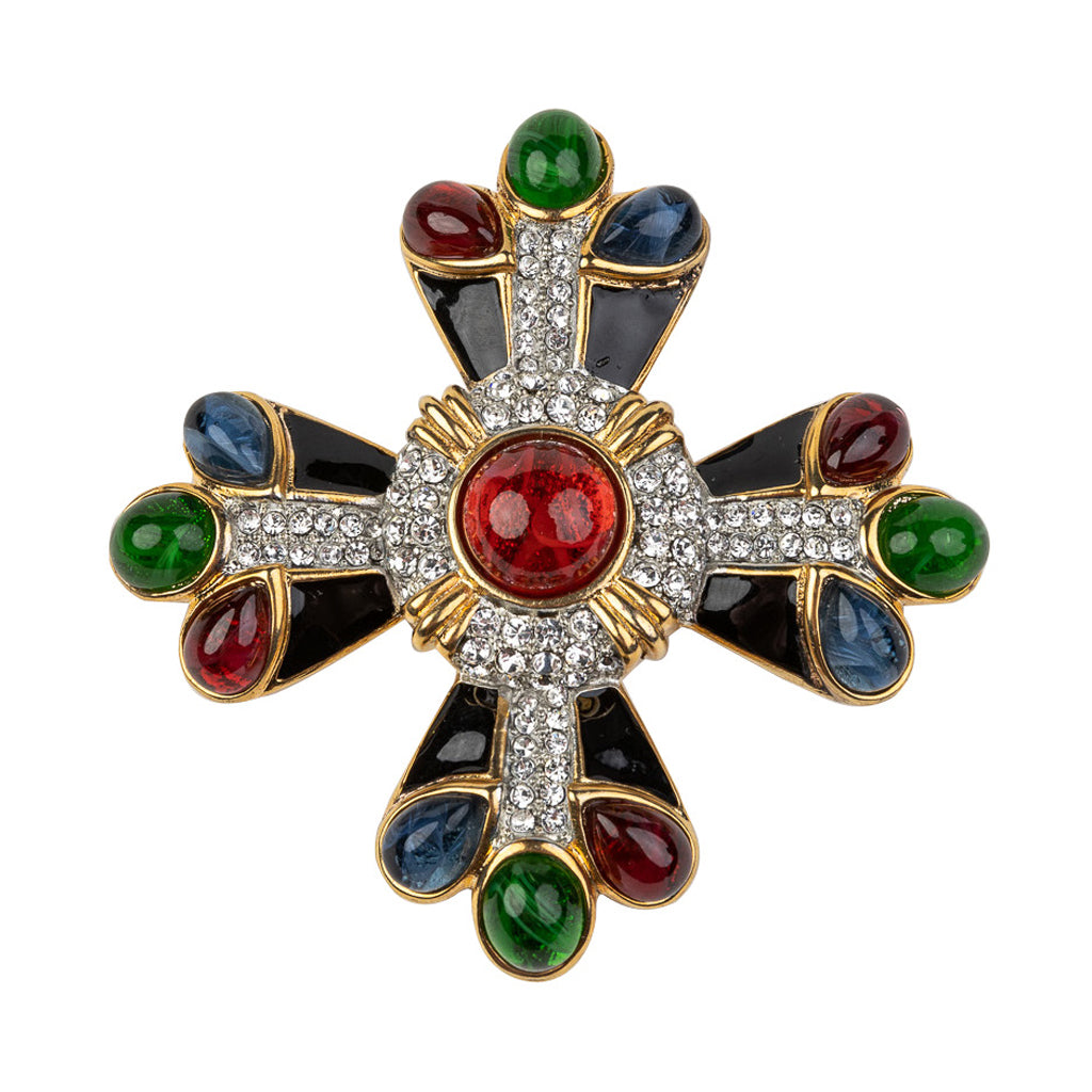 Black and Multi Color Gem Cross Pin