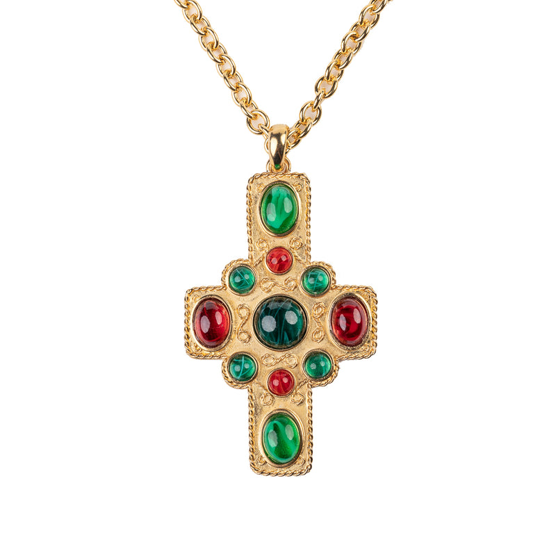 Satin Gold Ruby and Emerald Necklace