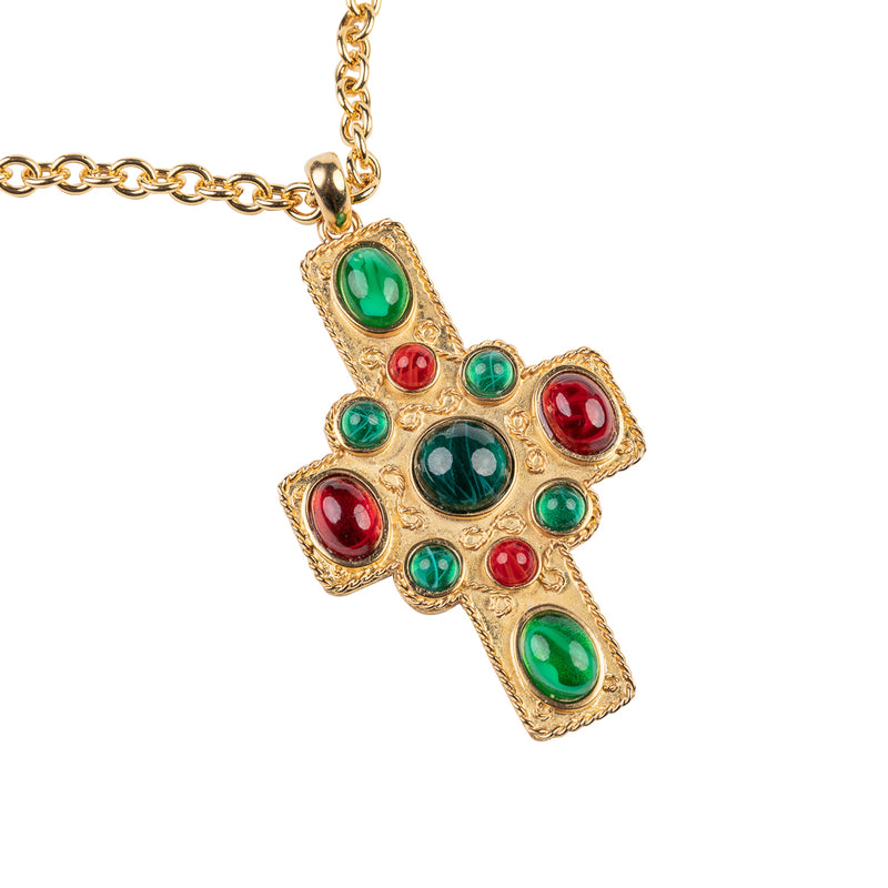 Satin Gold Ruby and Emerald Necklace