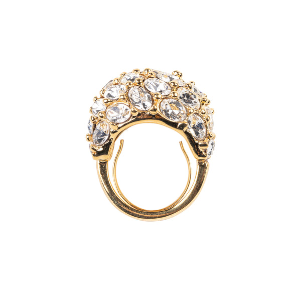 Gold and Crystal Cluster Dome Adjustable Ring