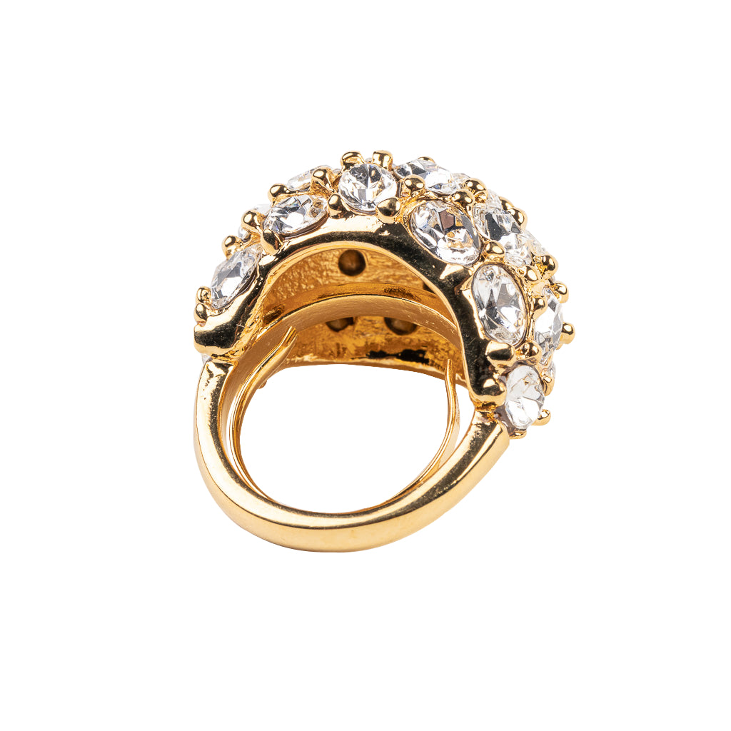 Gold and Crystal Cluster Dome Adjustable Ring