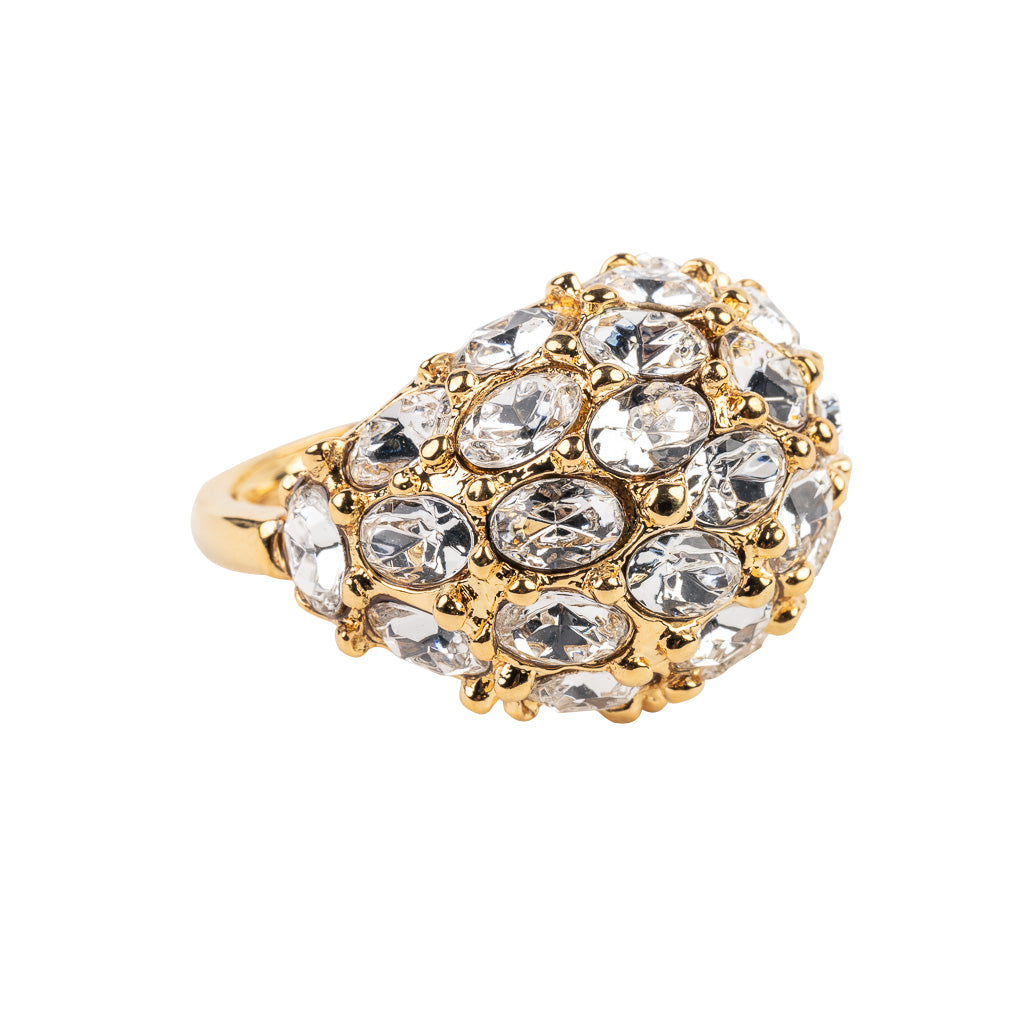 Gold and Crystal Cluster Dome Adjustable Ring