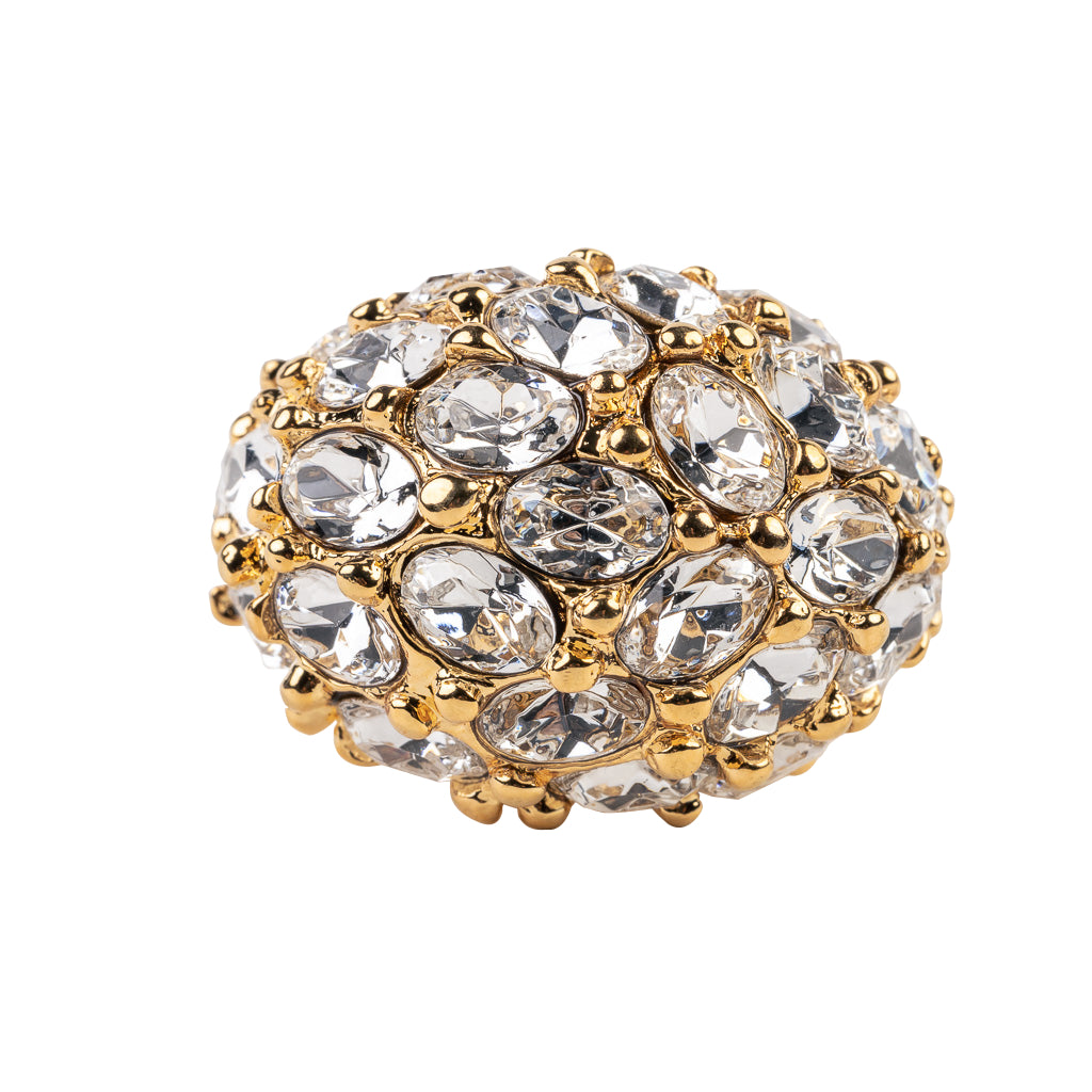 Gold and Crystal Cluster Dome Adjustable Ring