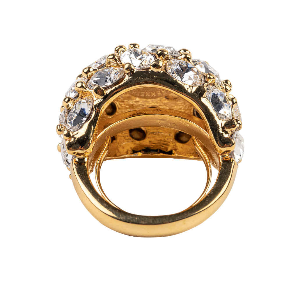 Gold and Crystal Cluster Dome Adjustable Ring