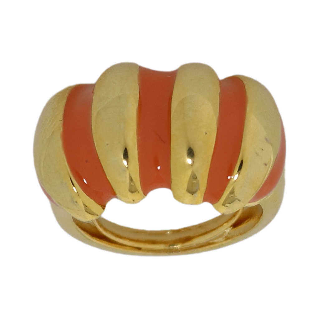 Light Coral Enamel Ring Charming Shrimp Design Kenneth Jay Lane Adjustable Ring Playful Coral Finish Tropical-inspired Statement Ring Glossy Enamel Jewelry Whimsical Shrimp Motif Versatile Fashion Accessory Elegance with a Pop of Color Gift for Jewelry Enthusiasts