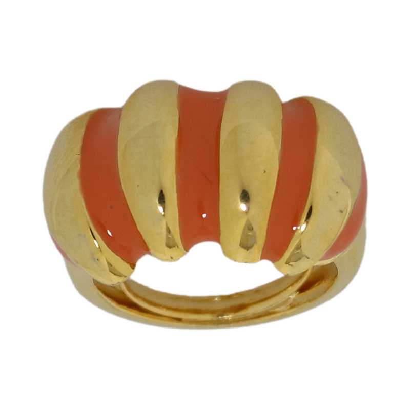 Light Coral Enamel Ring Charming Shrimp Design Kenneth Jay Lane Adjustable Ring Playful Coral Finish Tropical-inspired Statement Ring Glossy Enamel Jewelry Whimsical Shrimp Motif Versatile Fashion Accessory Elegance with a Pop of Color Gift for Jewelry Enthusiasts