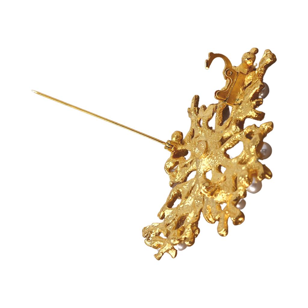 Satin Gold & Pearls Branch Pin