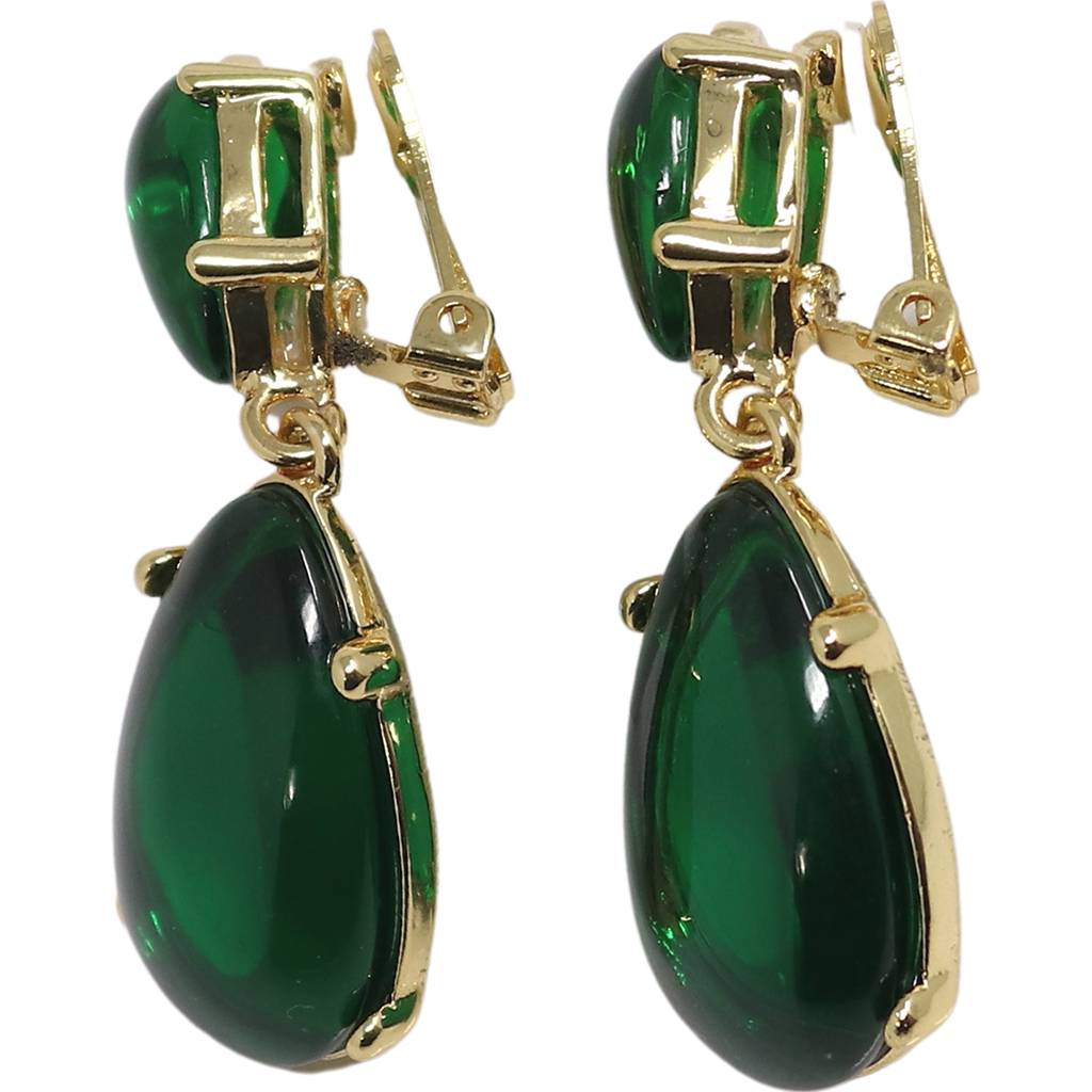 Emerald Resin Teardrop Cabochon Earring