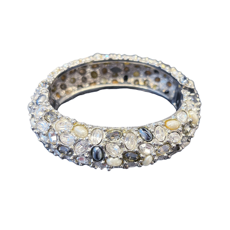 Diamond and Pearl Cluster Thick Bangle