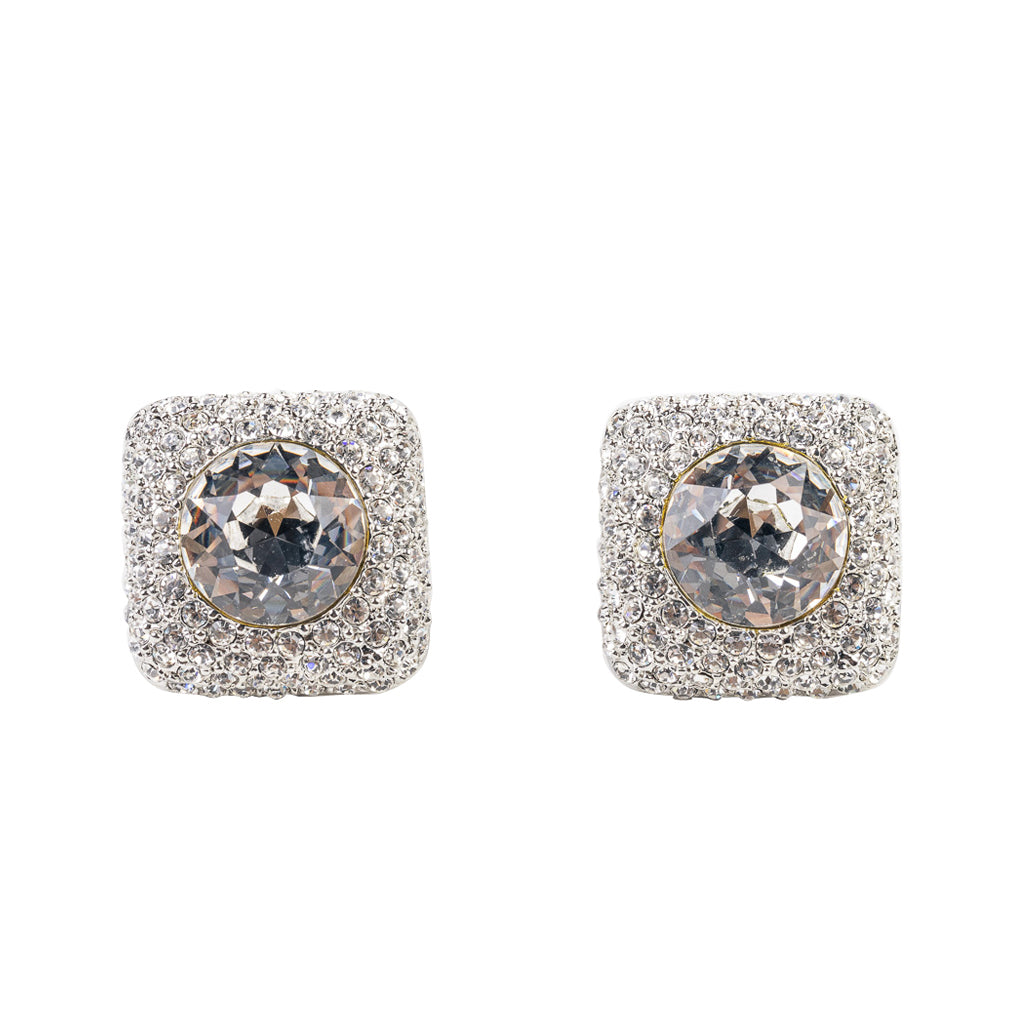 Crystal and Silver Square Clip Earring