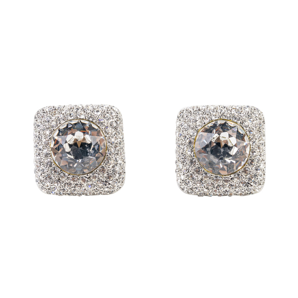 Crystal and Silver Square Clip Earring