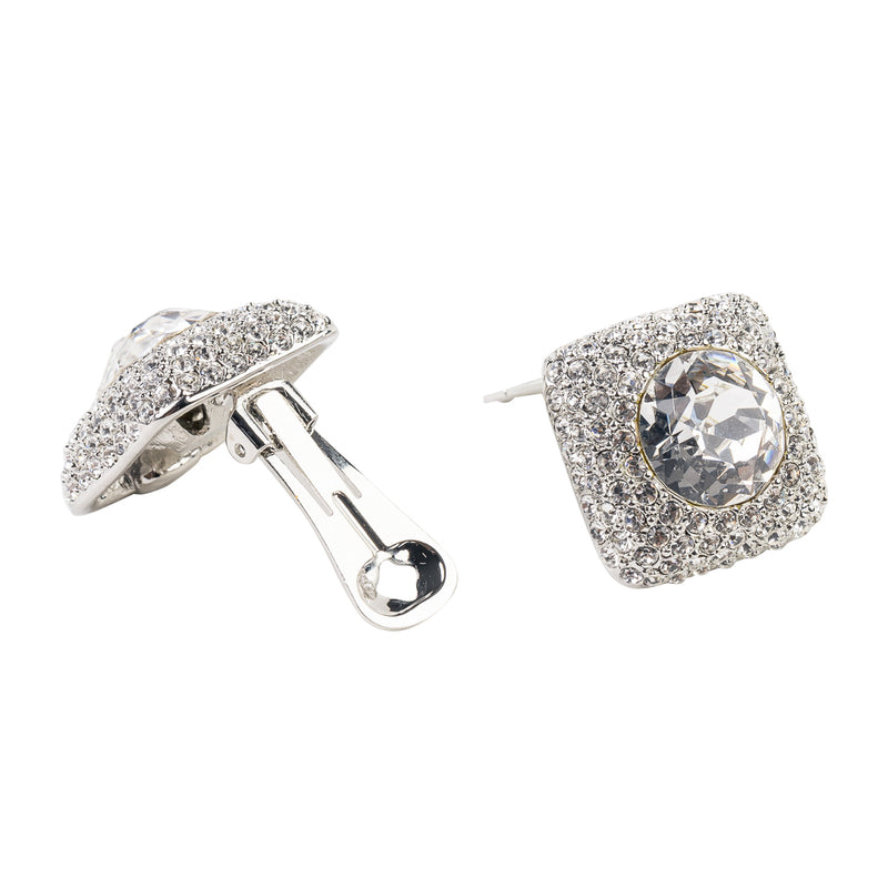 Crystal and Silver Square Clip Earring