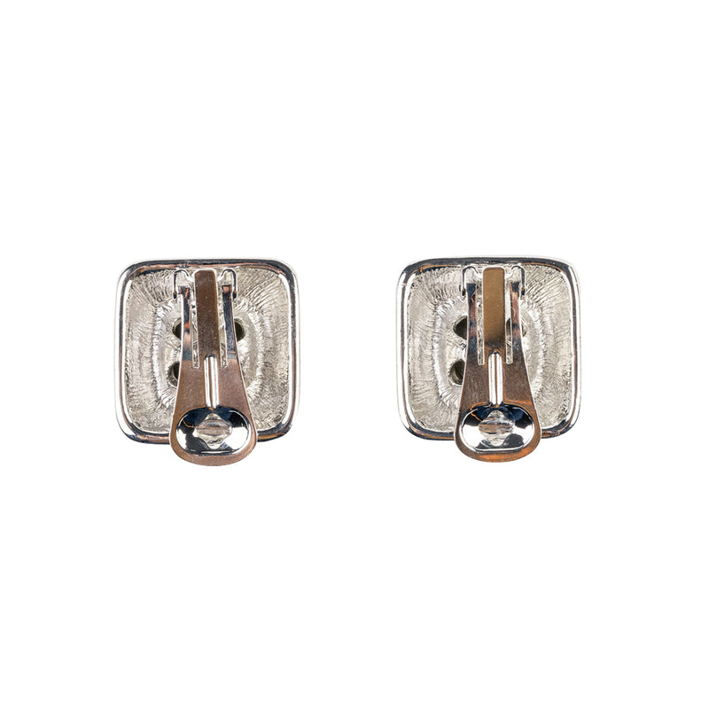 Crystal and Silver Square Clip Earring