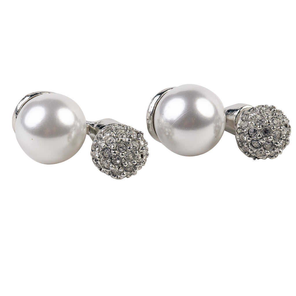 Rhodium and Rhinestone Pearl Pierced Earring