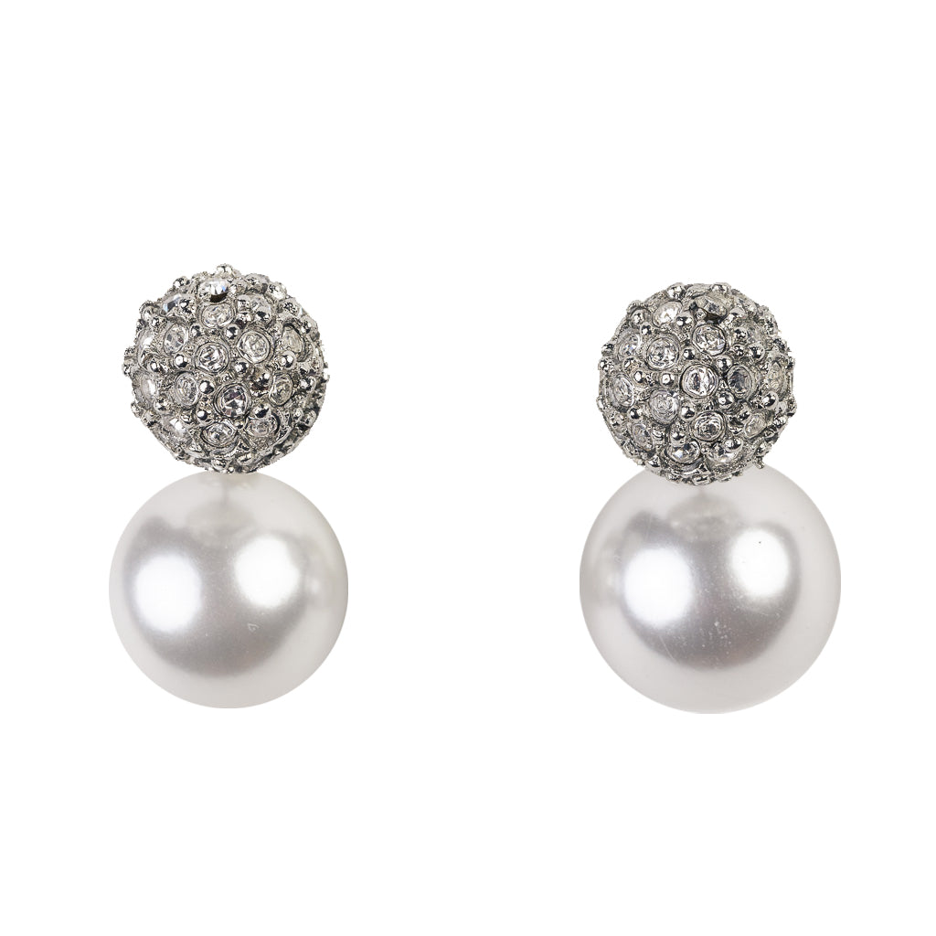 Rhodium and Rhinestone Pearl Pierced Earring