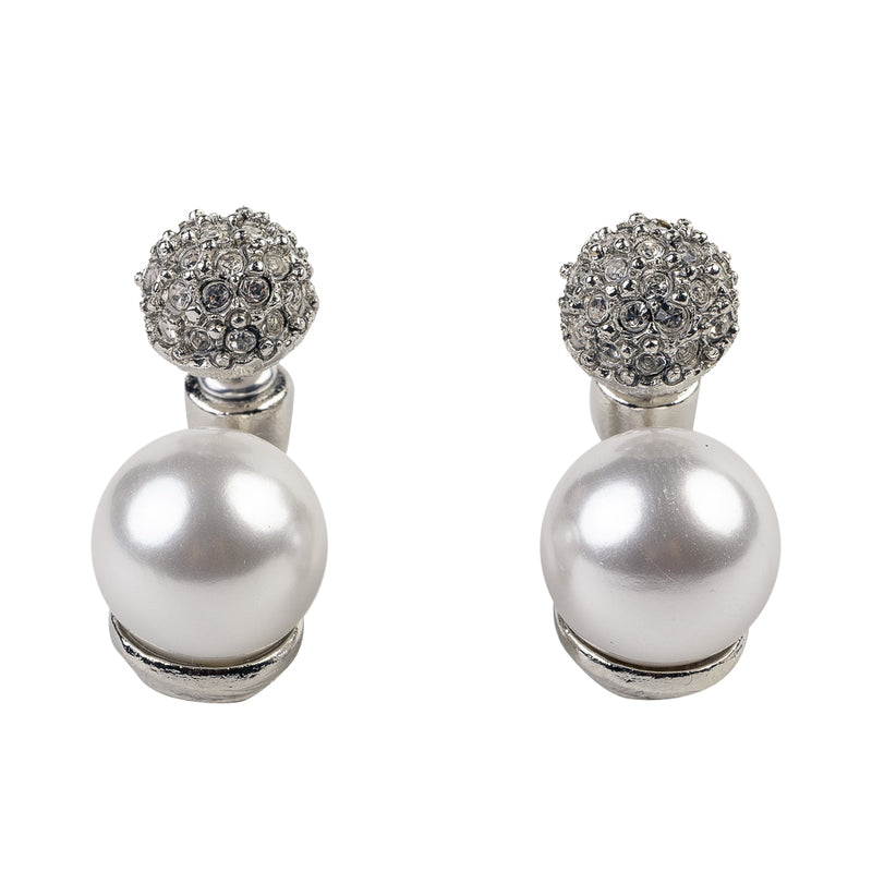 Rhodium and Rhinestone Pearl Pierced Earring