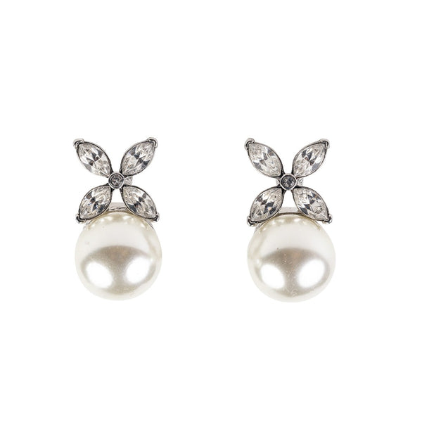 Silver and Crystal Pearl Bottom Clip Earring