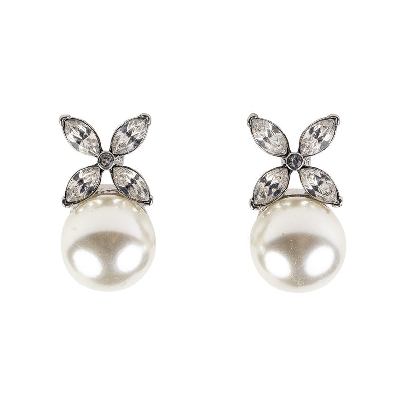 Silver and Crystal Pearl Bottom Clip Earring