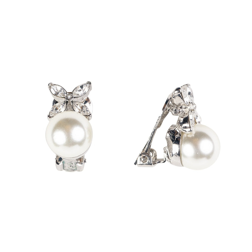 Silver and Crystal Pearl Bottom Clip Earring