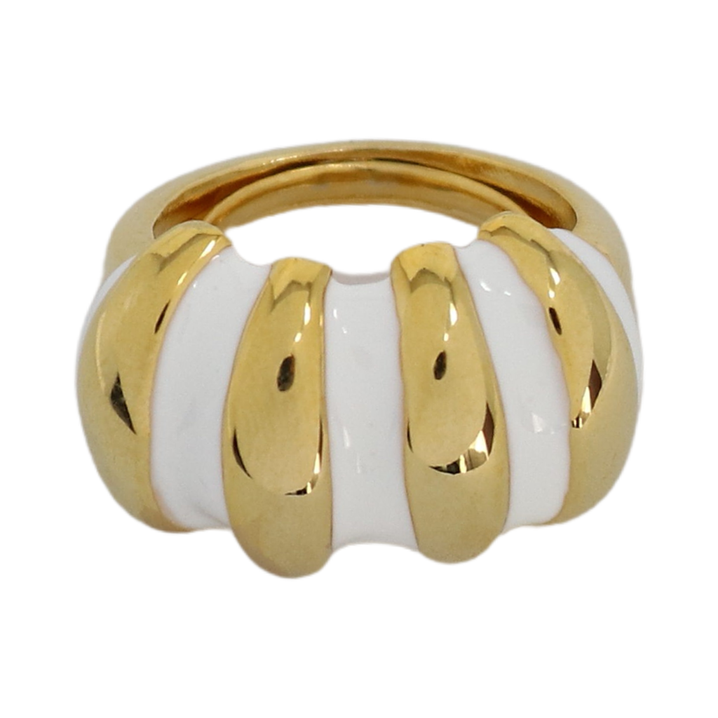 White Enamel Shrimp Adjustable Ring