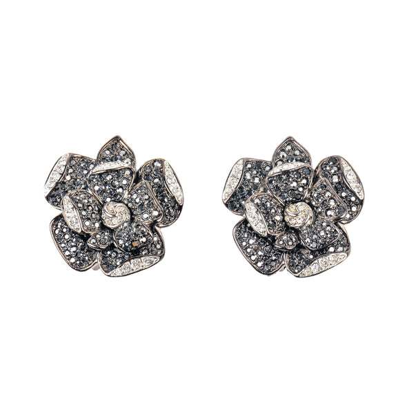 Rhinestone and Hematite Flower Clip Earring
