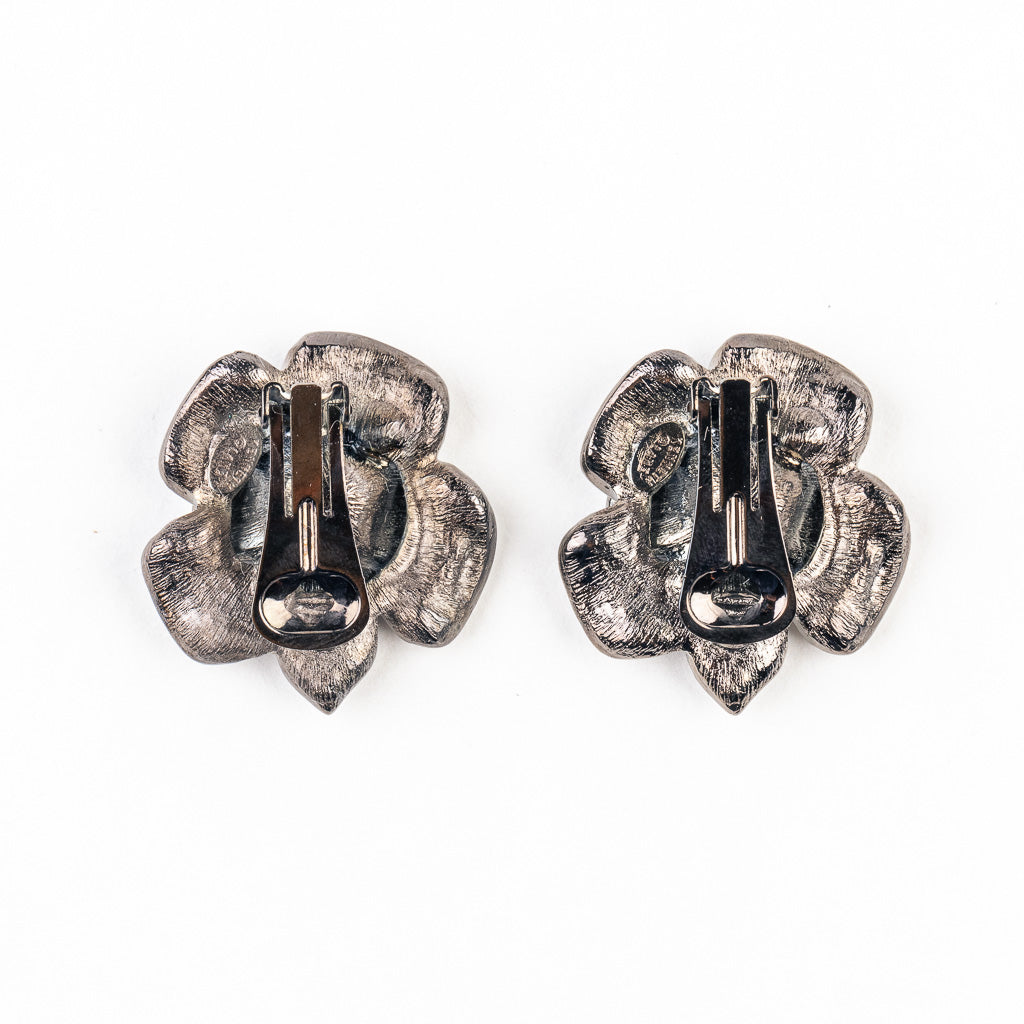 Rhinestone and Hematite Flower Clip Earring