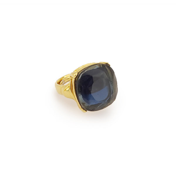 Gold and Sapphire Square Stone Ring