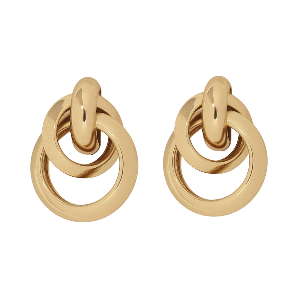 Polished Gold Interlock Love Knot Pierced Earring Elegance and Meaningful Design Jewelry Kenneth Jay Lane Statement Earring Chic Gold Love Knot Design Lustrous Polished Gold Earring Comfortable Pierced Style Symbolic Statement Accessory Modern Beauty Love Knot Earring Gift for Loved Ones Polished Gold Earring with Love Knot Design