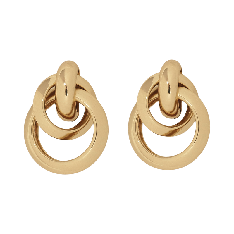 Polished Gold Interlock Love Knot Pierced Earring Elegance and Meaningful Design Jewelry Kenneth Jay Lane Statement Earring Chic Gold Love Knot Design Lustrous Polished Gold Earring Comfortable Pierced Style Symbolic Statement Accessory Modern Beauty Love Knot Earring Gift for Loved Ones Polished Gold Earring with Love Knot Design