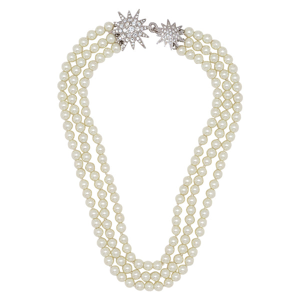 Three Row Pearl Necklace with Starburst Clasp