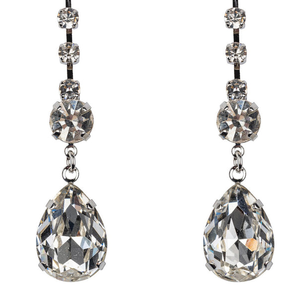 Silver and Rhinestone Earring with Crystal Teardrop