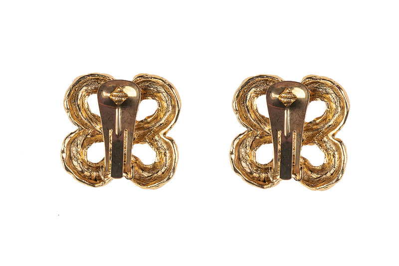Gold Clover Cross Button Clip Earring