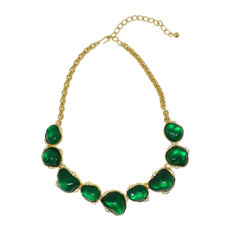 gold crystal odd emerald necklace gold crystal necklace emerald necklace gold necklace necklace odd shaped emerald clear crystals lobster claw clasp women's jewelry jewelry gift for women unique necklace statement necklace'