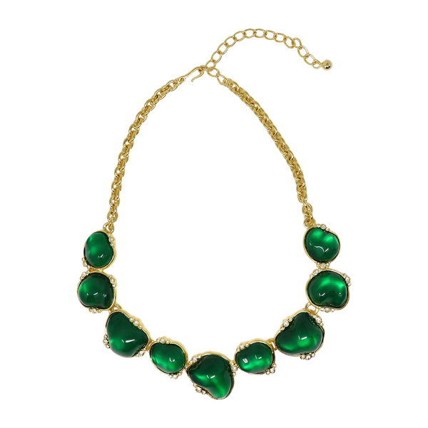 Natural Emerald Tennis Necklace 14K Yellow Gold 16