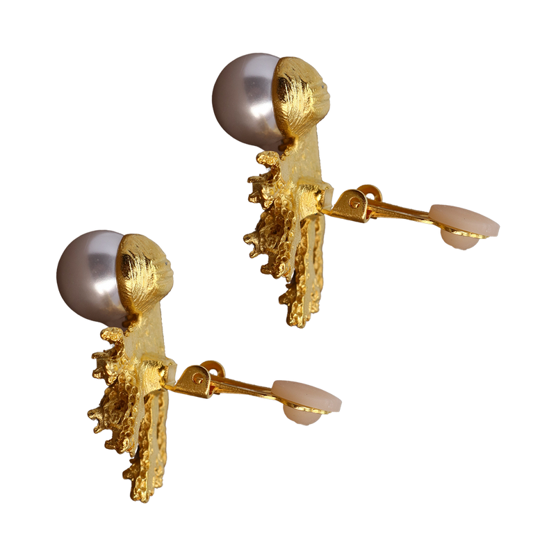 Satin Gold Branch & Pearl Earring