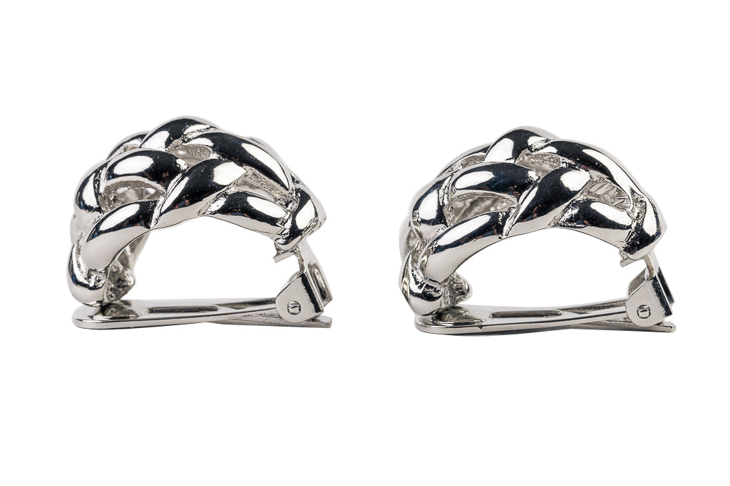 Silver Weave Dome Clip Earrings