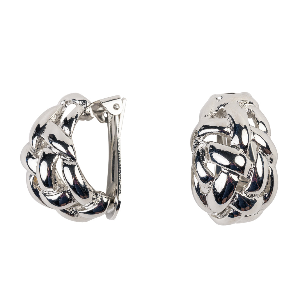 Silver Weave Dome Clip Earrings