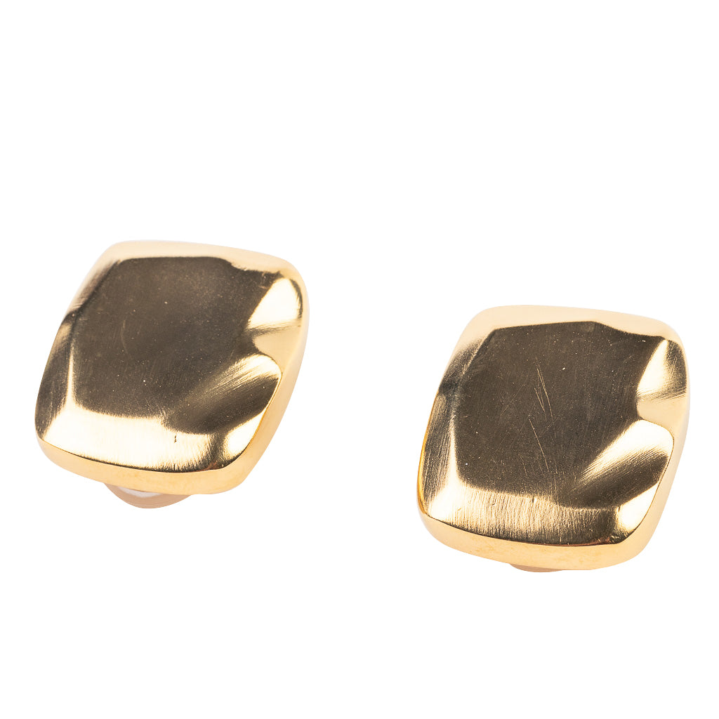 Textured Square Gold Clip Earrings