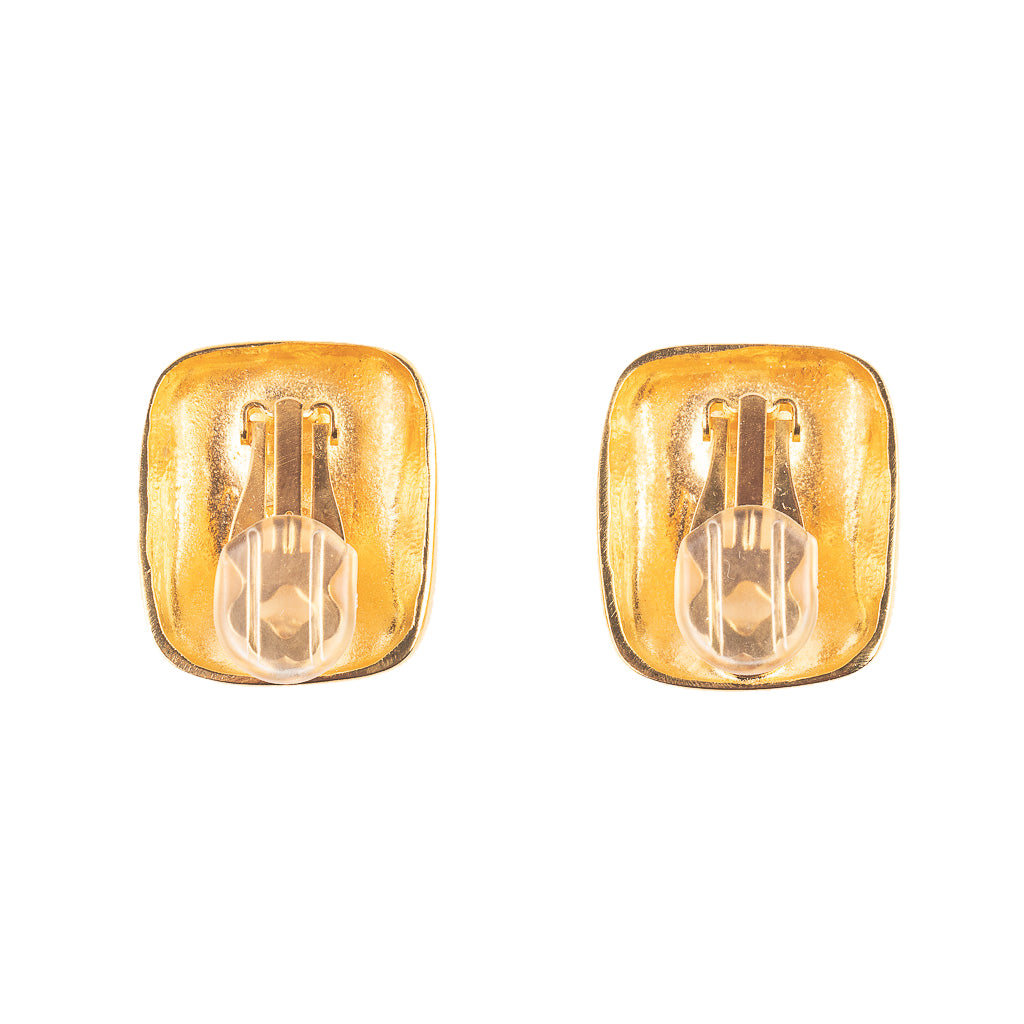 Textured Square Gold Clip Earrings