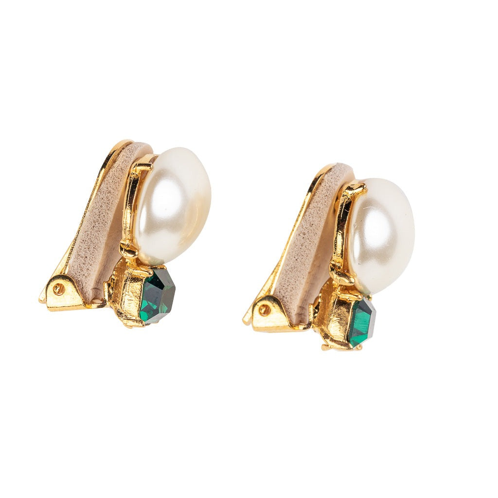 Pearl & Emerald Stone Clip-On Earrings