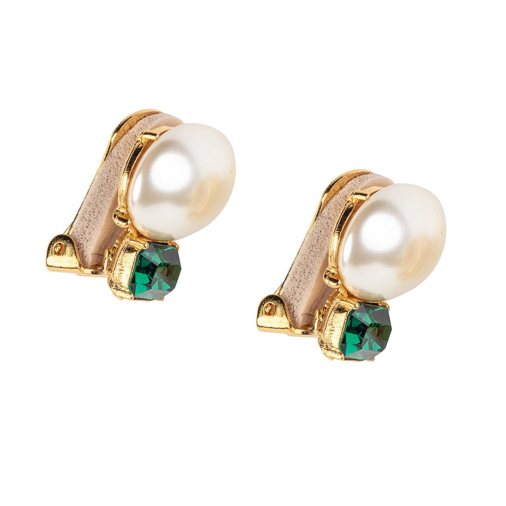 Pearl & Emerald Stone Clip-On Earrings