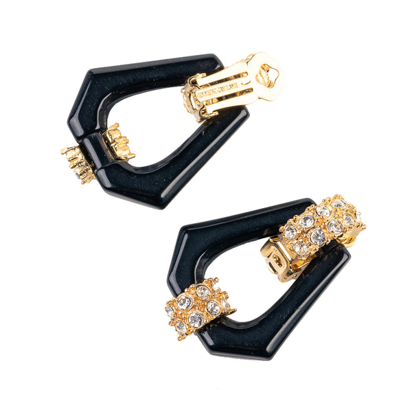 Gold and Crystal Hexagon Drop Clip Earring
