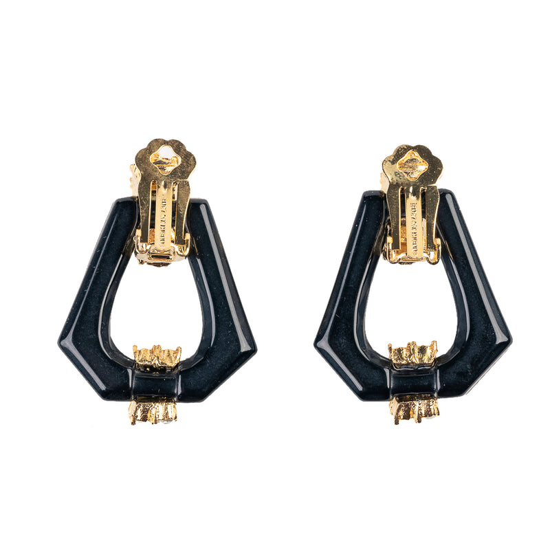 Gold and Crystal Hexagon Drop Clip Earring
