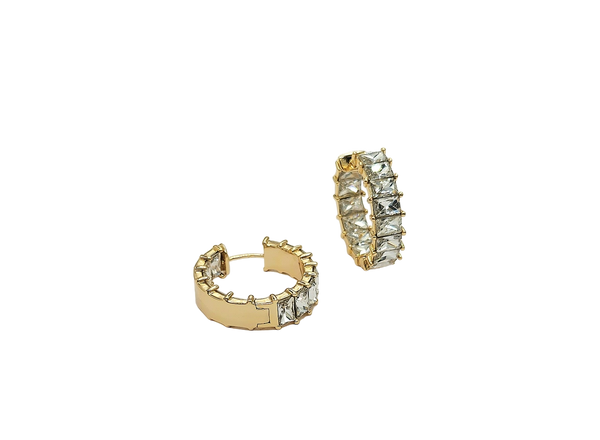 Gold With Crystal Baguette Hoop Pierced Earring