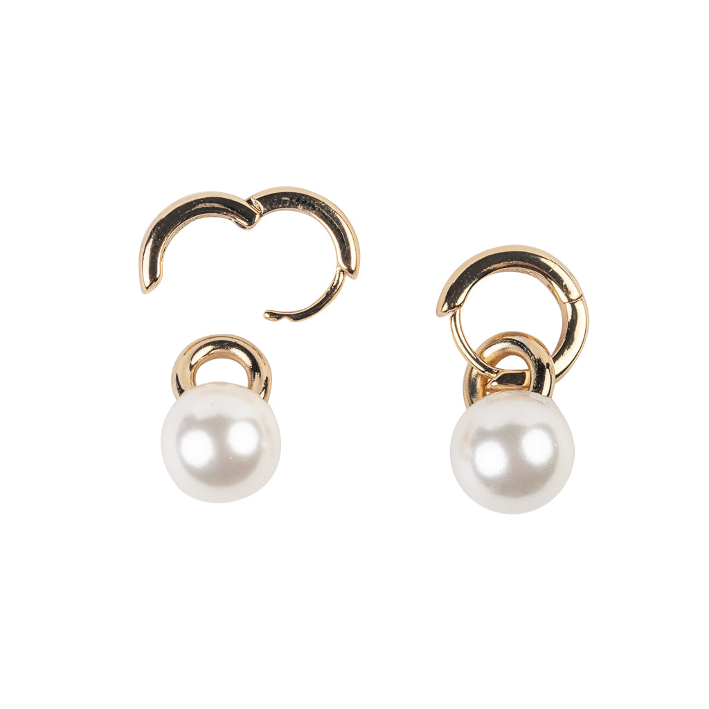 Gold and Pearl Drop Hoop Earring