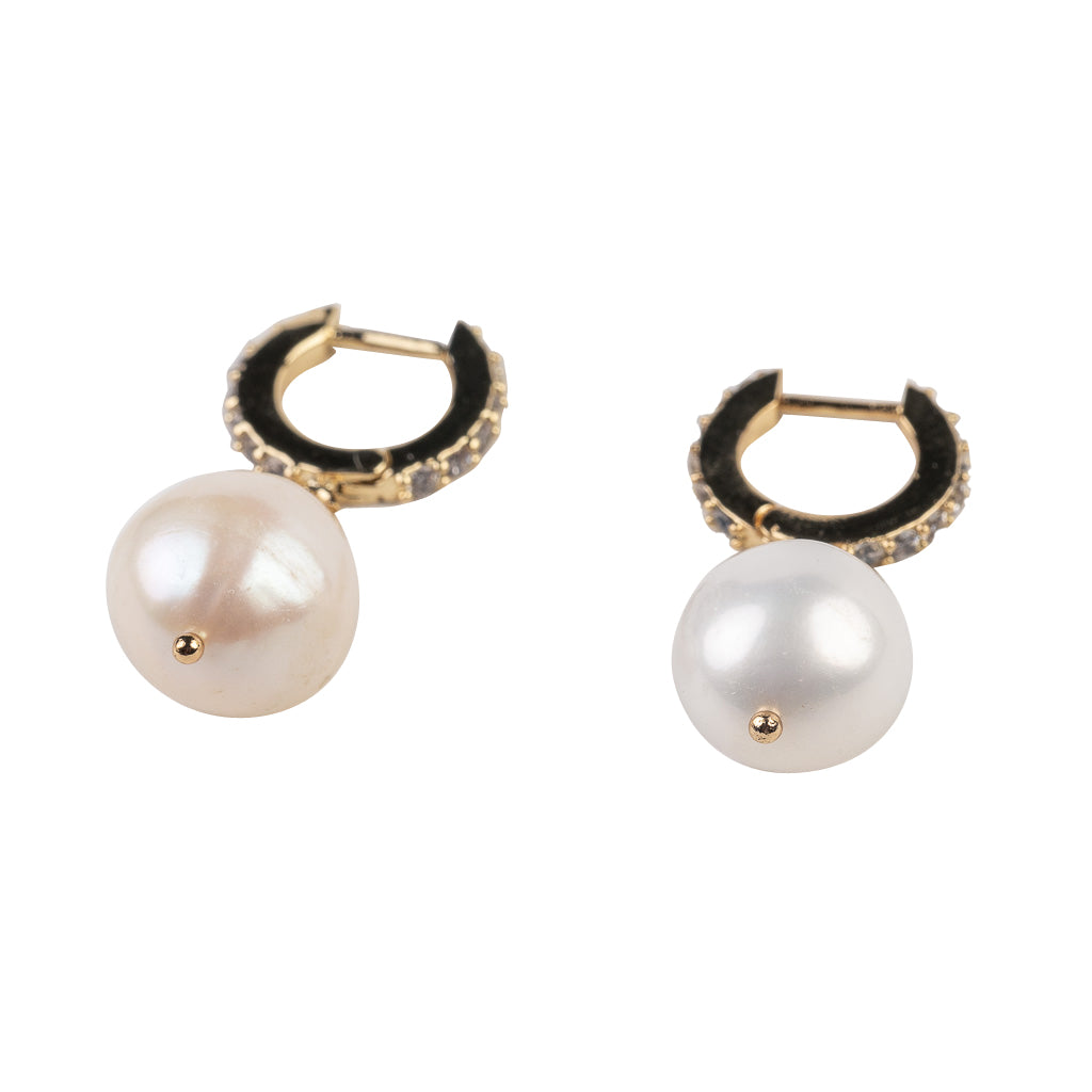 White Pearl Drop Hoop Earrings