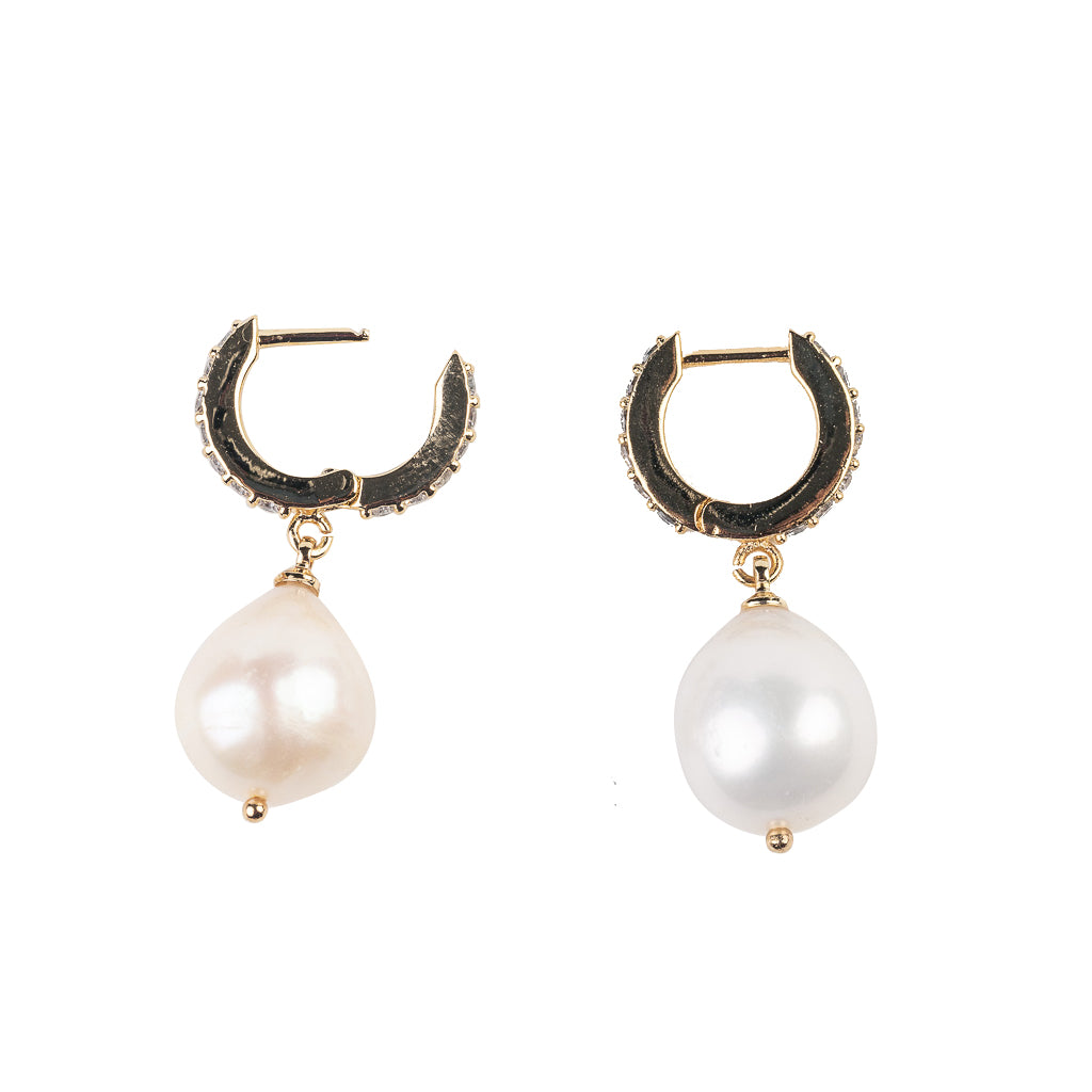 White Pearl Drop Hoop Earrings