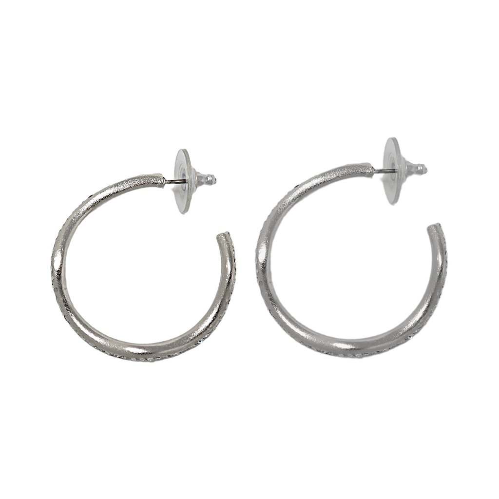 Small Silver Crystal Wavy Hoop Earring